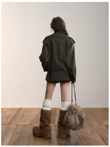 VIA PITTI VIADC608 Heavy industry fake two-piece spliced contrasting color jacket
