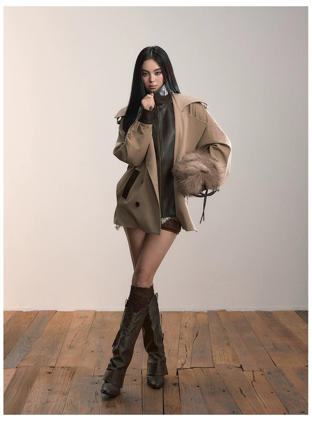 VIA PITTI VIADC608 Heavy industry fake two-piece spliced contrasting color jacket