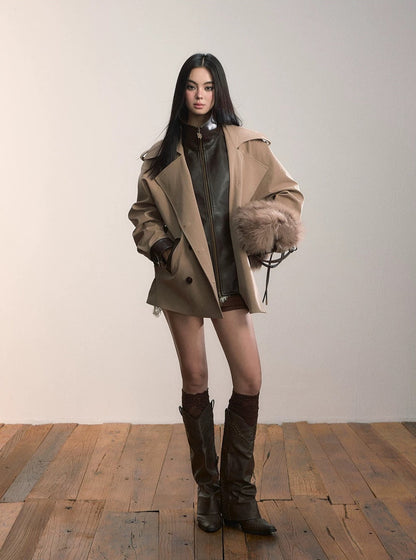 VIA PITTI VIADC608 Heavy industry fake two-piece spliced contrasting color jacket