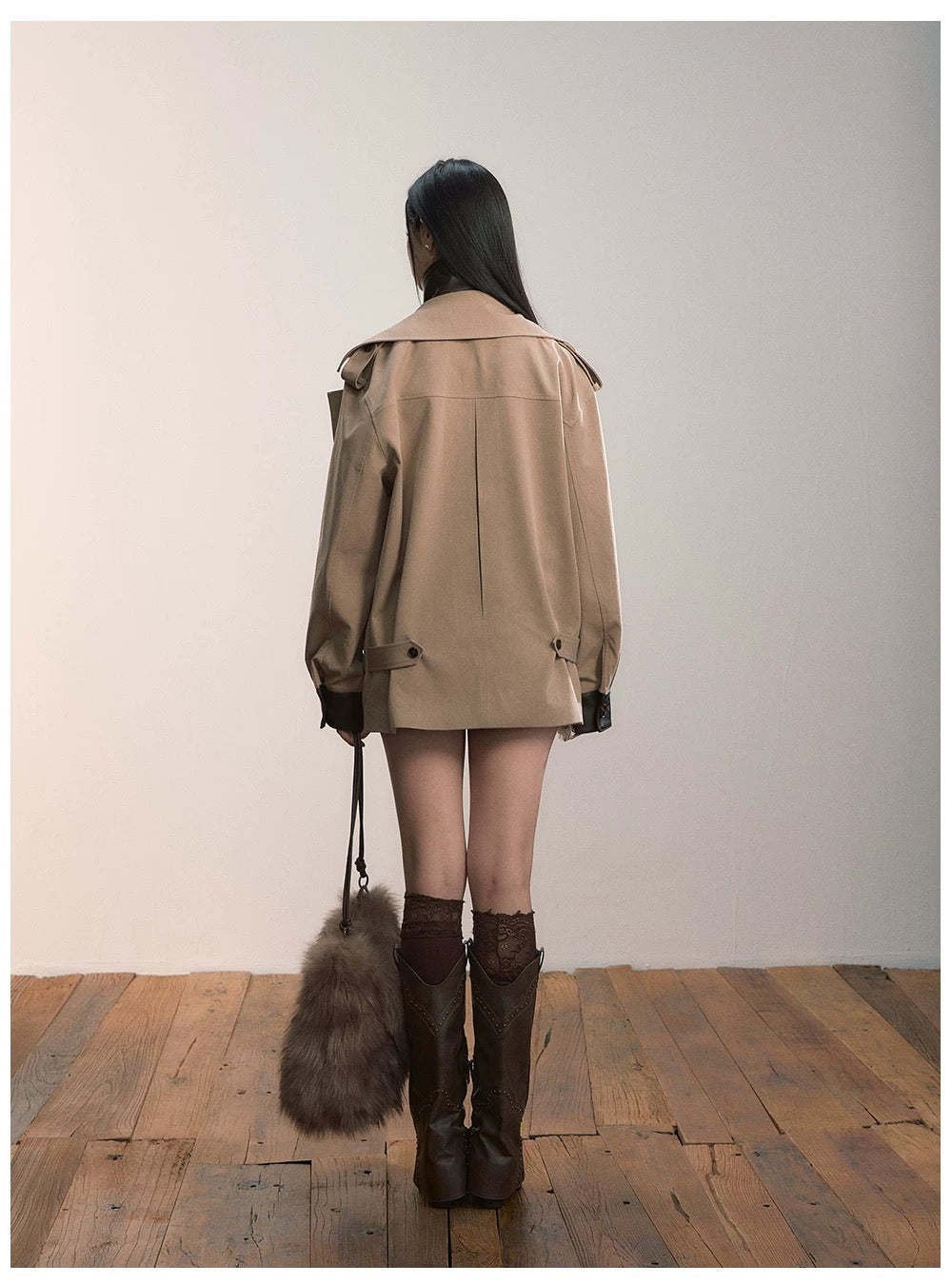 VIA PITTI VIADC608 Heavy industry fake two-piece spliced contrasting color jacket