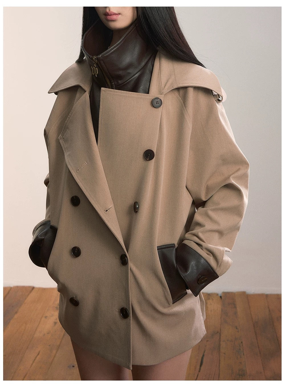VIA PITTI VIADC608 Heavy industry fake two-piece spliced contrasting color jacket