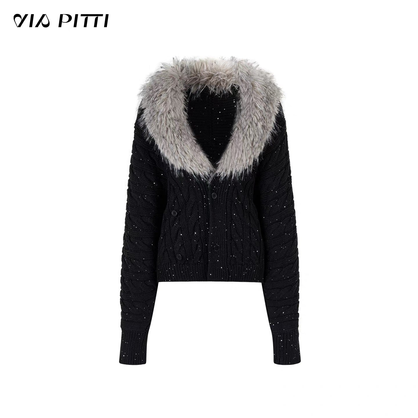 VIA PITTI VIADK615 Detachable fur collar thickened knitted jacket