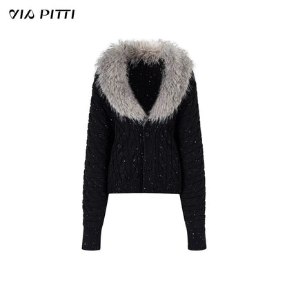 VIA PITTI VIADK615 Detachable fur collar thickened knitted jacket