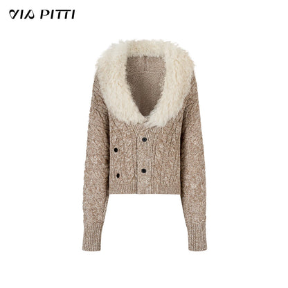 VIA PITTI VIADK615 Detachable fur collar thickened knitted jacket