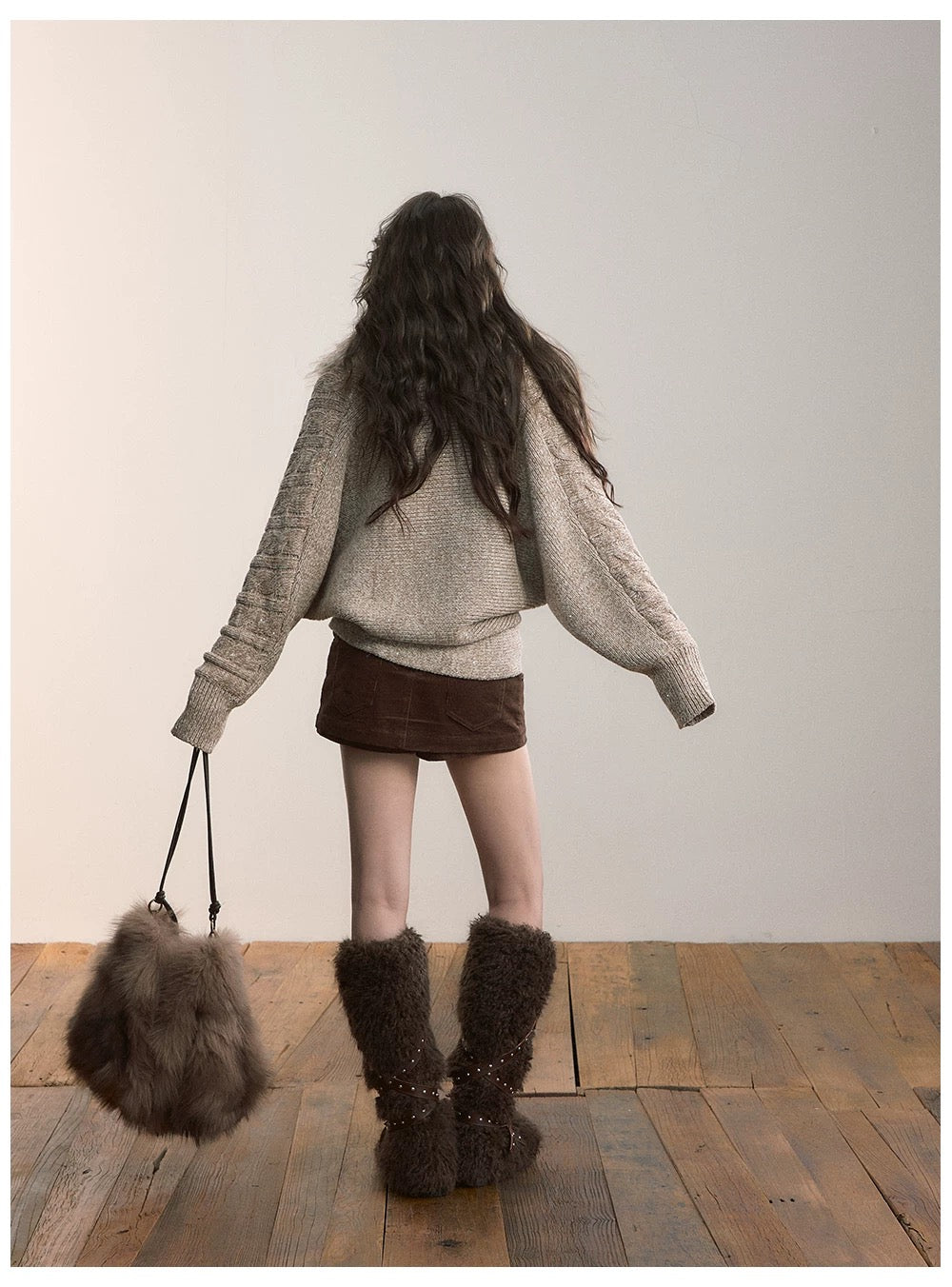 VIA PITTI VIADK615 Detachable fur collar thickened knitted jacket