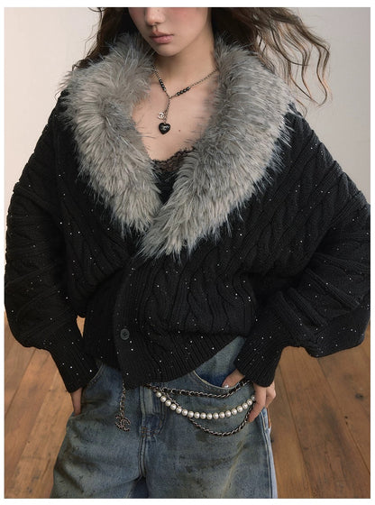 VIA PITTI VIADK615 Detachable fur collar thickened knitted jacket