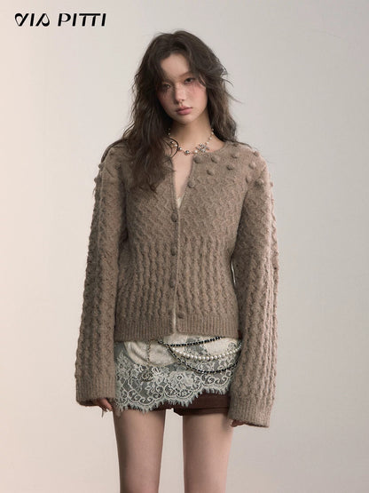 VIA PITTI V25AK056 Three-dimensional pom-pom loose knit sweater