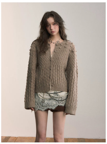 VIA PITTI V25AK056 Three-dimensional pom-pom loose knit sweater
