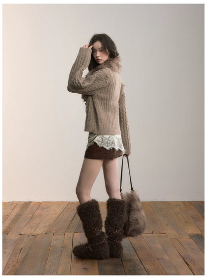 VIA PITTI V25AK056 Three-dimensional pom-pom loose knit sweater