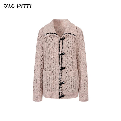 VIA PITTI VIADK620&amp;VIADK646 Bull horn button loose sweater jacket + scarf set