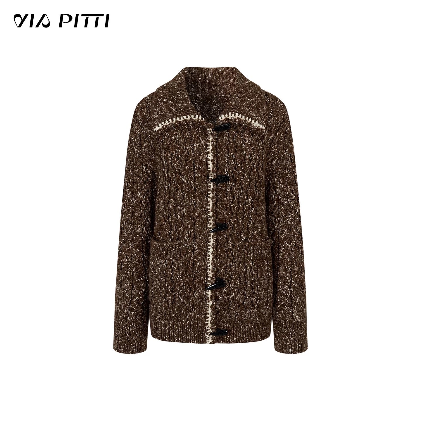 VIA PITTI VIADK620&amp;VIADK646 Bull horn button loose sweater jacket + scarf set