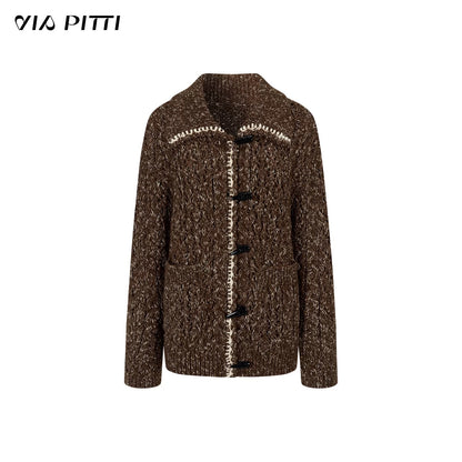 VIA PITTI VIADK620&amp;VIADK646 Bull horn button loose sweater jacket + scarf set