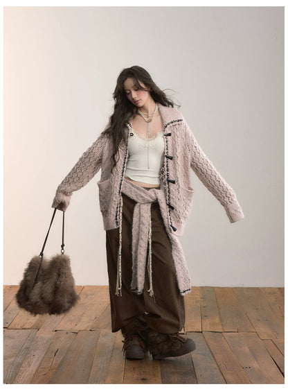 VIA PITTI VIADK620&amp;VIADK646 Bull horn button loose sweater jacket + scarf set