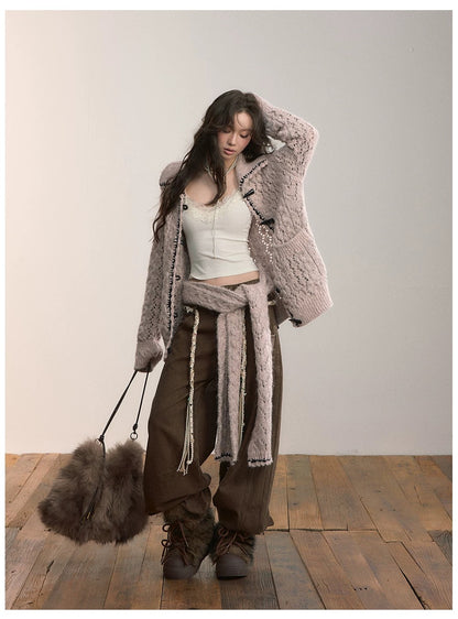 VIA PITTI VIADK620&amp;VIADK646 Bull horn button loose sweater jacket + scarf set
