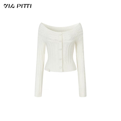 VIA PITTI VIADK618 Off shoulder round neck two in one short twisted flower sweater