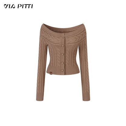 VIA PITTI VIADK618 Off shoulder round neck two in one short twisted flower sweater