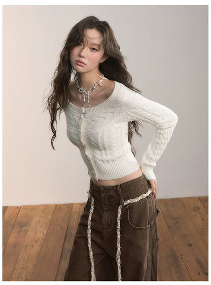 VIA PITTI VIADK618 Off shoulder round neck two in one short twisted flower sweater