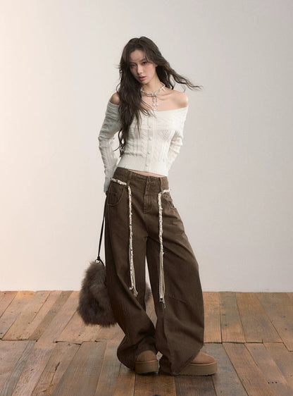 VIA PITTI VIADK618 Off shoulder round neck two in one short twisted flower sweater