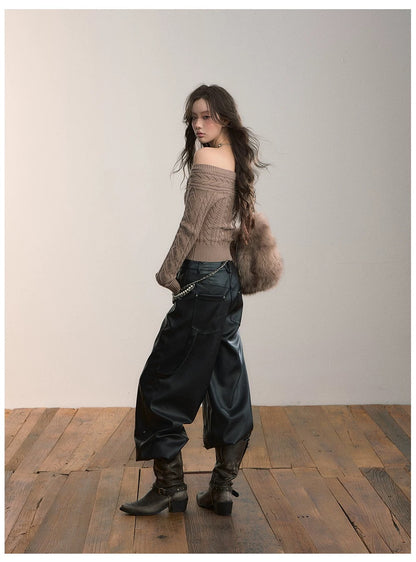VIA PITTI VIADK618 Off shoulder round neck two in one short twisted flower sweater