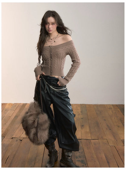 VIA PITTI VIADK618 Off shoulder round neck two in one short twisted flower sweater