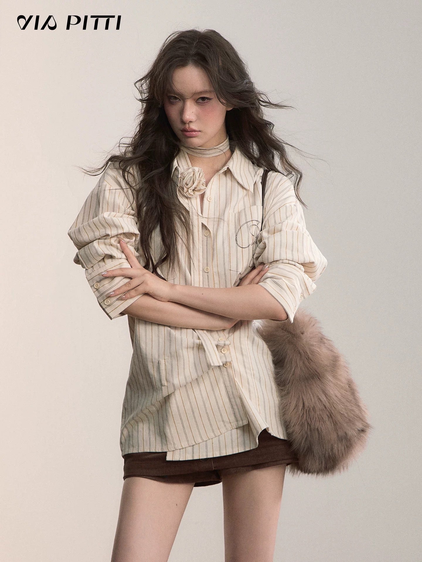 VIA PITTI VIADTP597 Two in one waist belt choker striped shirt