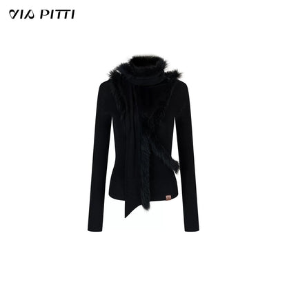 VIA PITTI VIADTP629 Two piece set of spliced plush knitted sweater and scarf