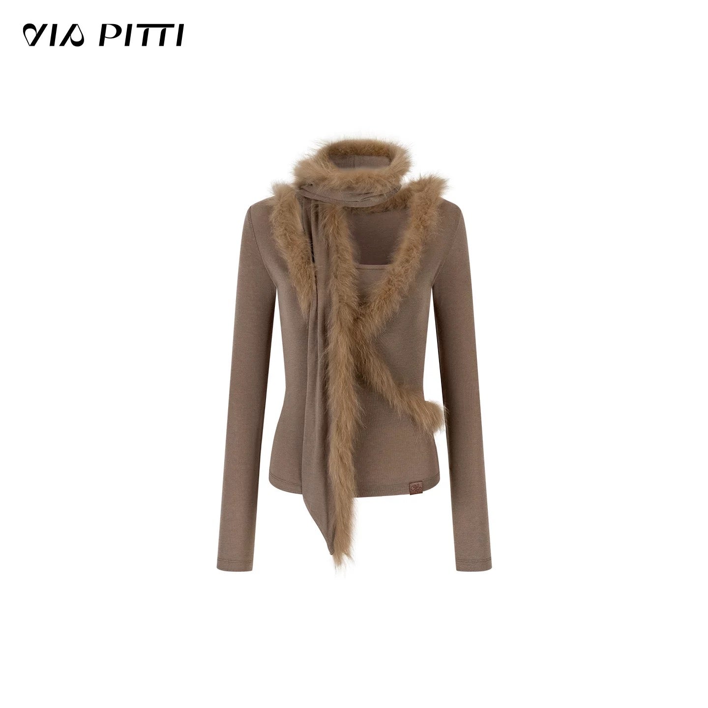 VIA PITTI VIADTP629 Two piece set of spliced plush knitted sweater and scarf