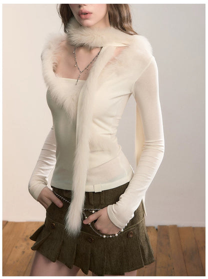 VIA PITTI VIADTP629 Two piece set of spliced plush knitted sweater and scarf