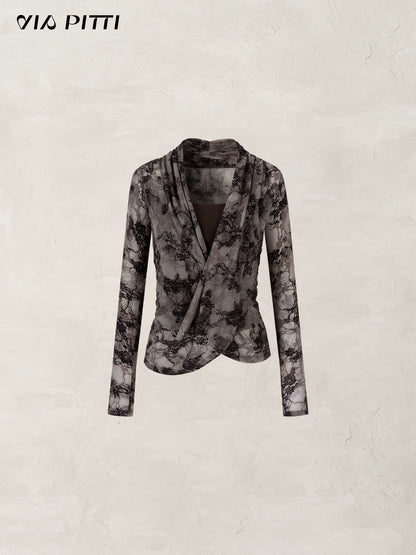VIA PITTI VIADTP580 Cross collar fake two long sleeved irregular T-shirt