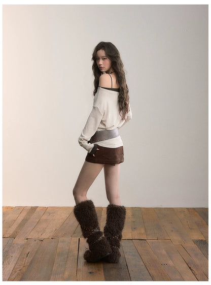 VIA PITTI VIADTP624 Off shoulder irregular suspender knitted sweater