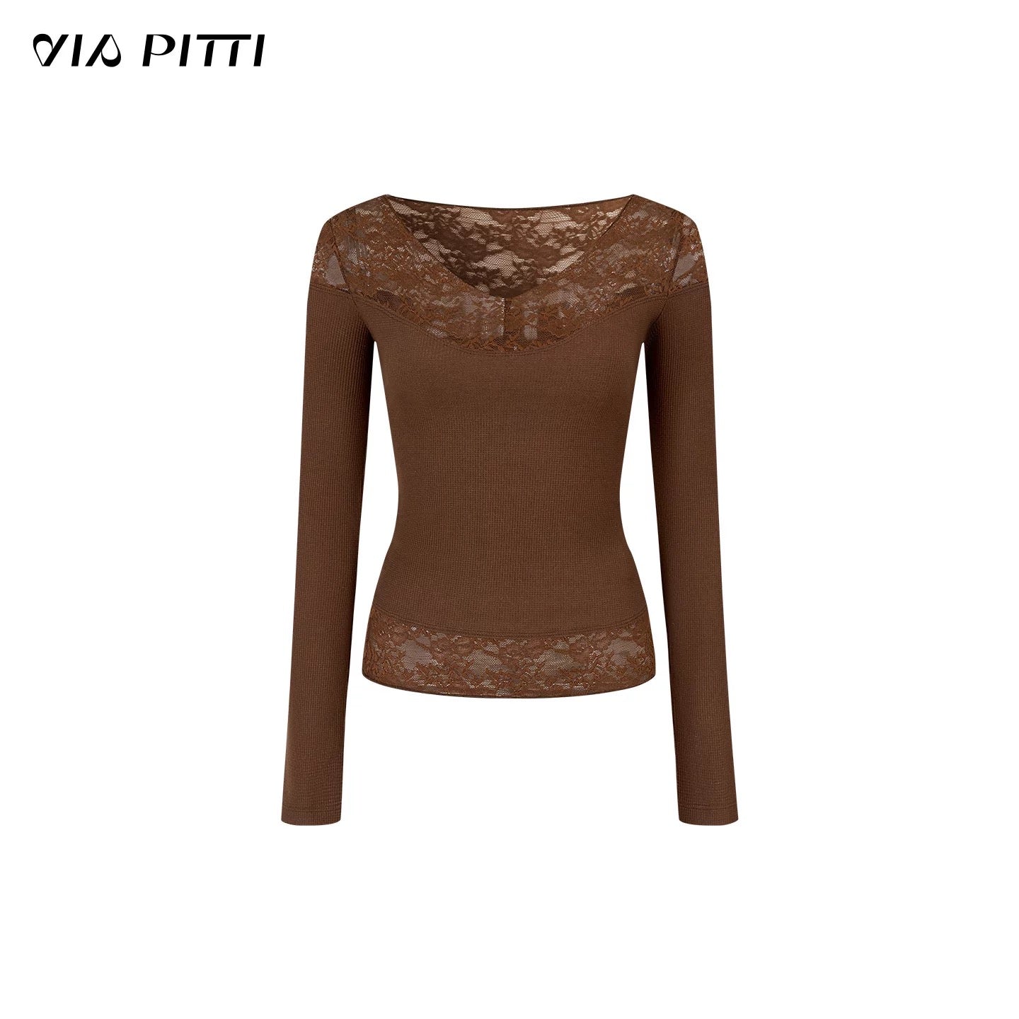 VIA PITTI VIADTP601 Splicing lace V-neck knit sweater