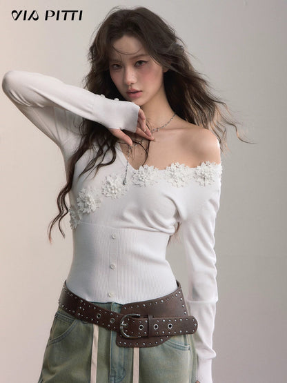 VIA PITTI VIADK655 3D flower waist cinching T-shirt