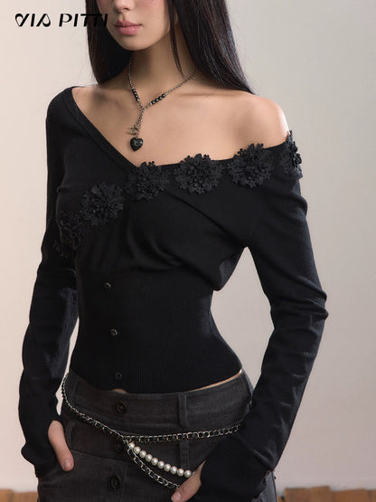 VIA PITTI VIADK655 3D flower waist cinching T-shirt