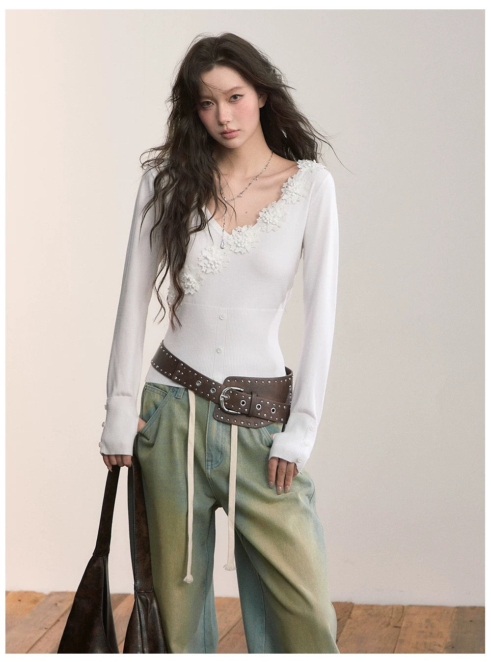 VIA PITTI VIADK655 3D flower waist cinching T-shirt