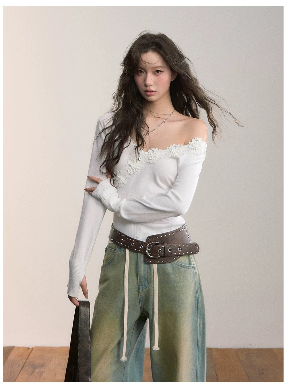 VIA PITTI VIADK655 3D flower waist cinching T-shirt