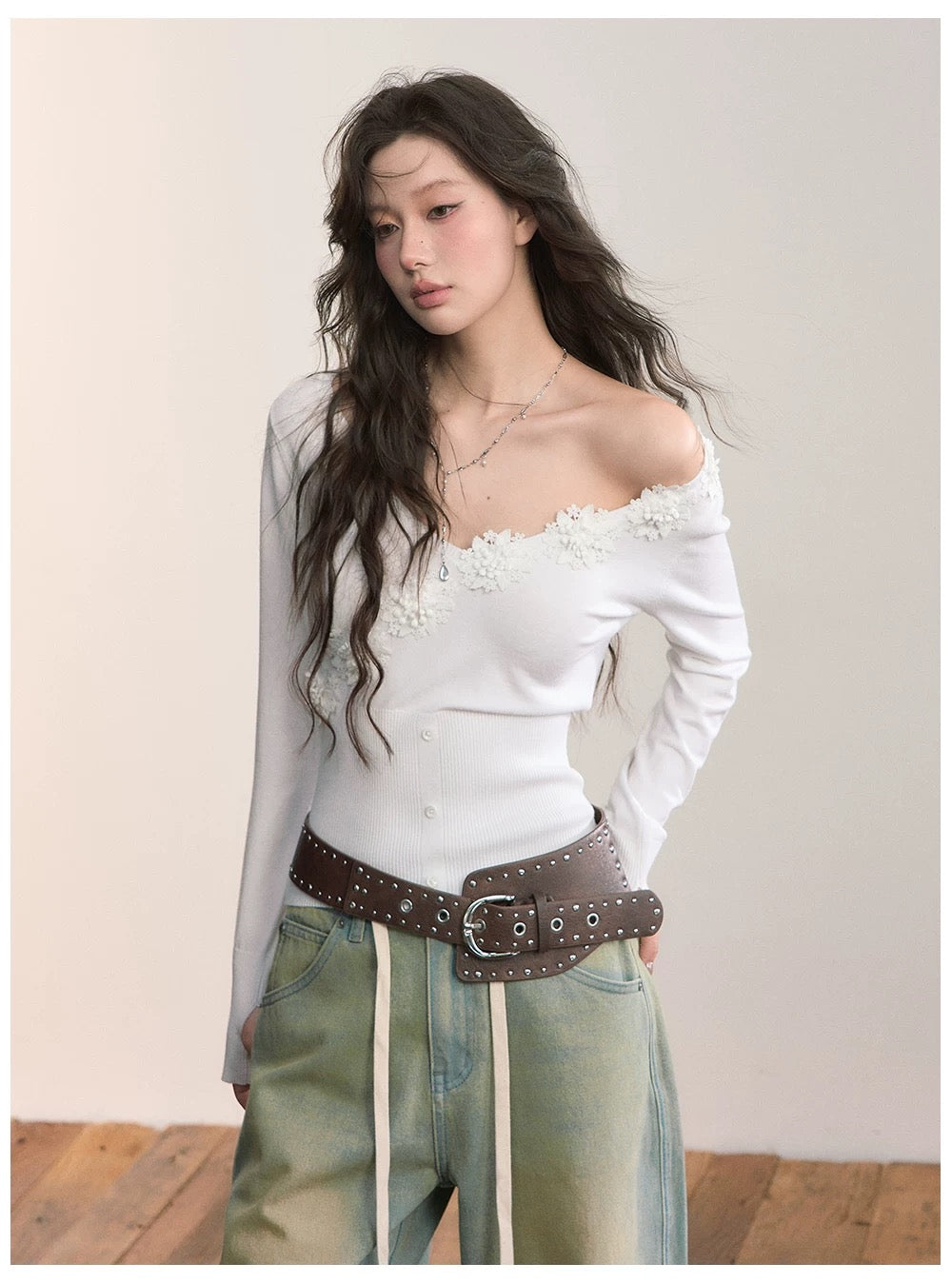 VIA PITTI VIADK655 3D flower waist cinching T-shirt