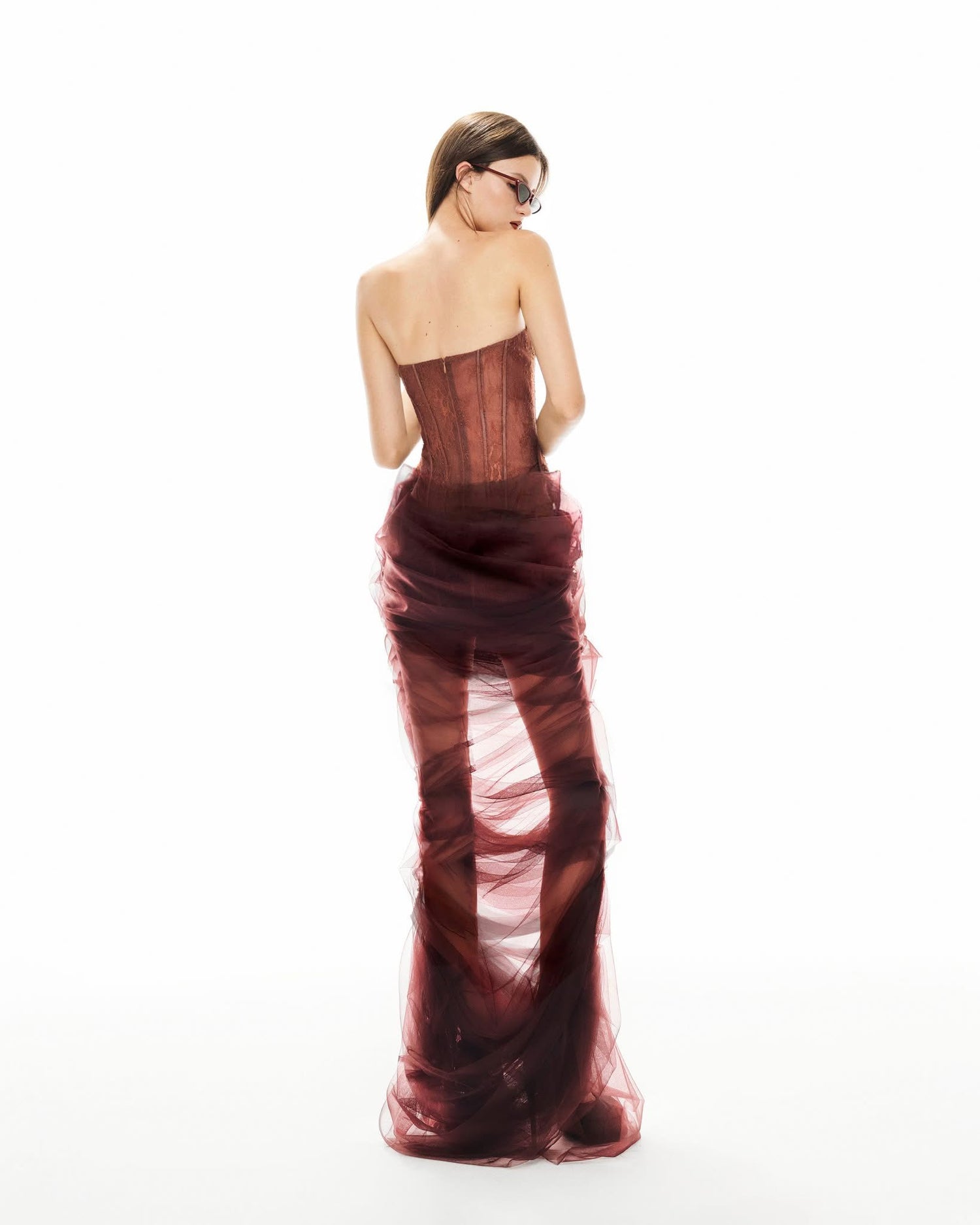 MUST HAVE Mesh-accented strapless dress