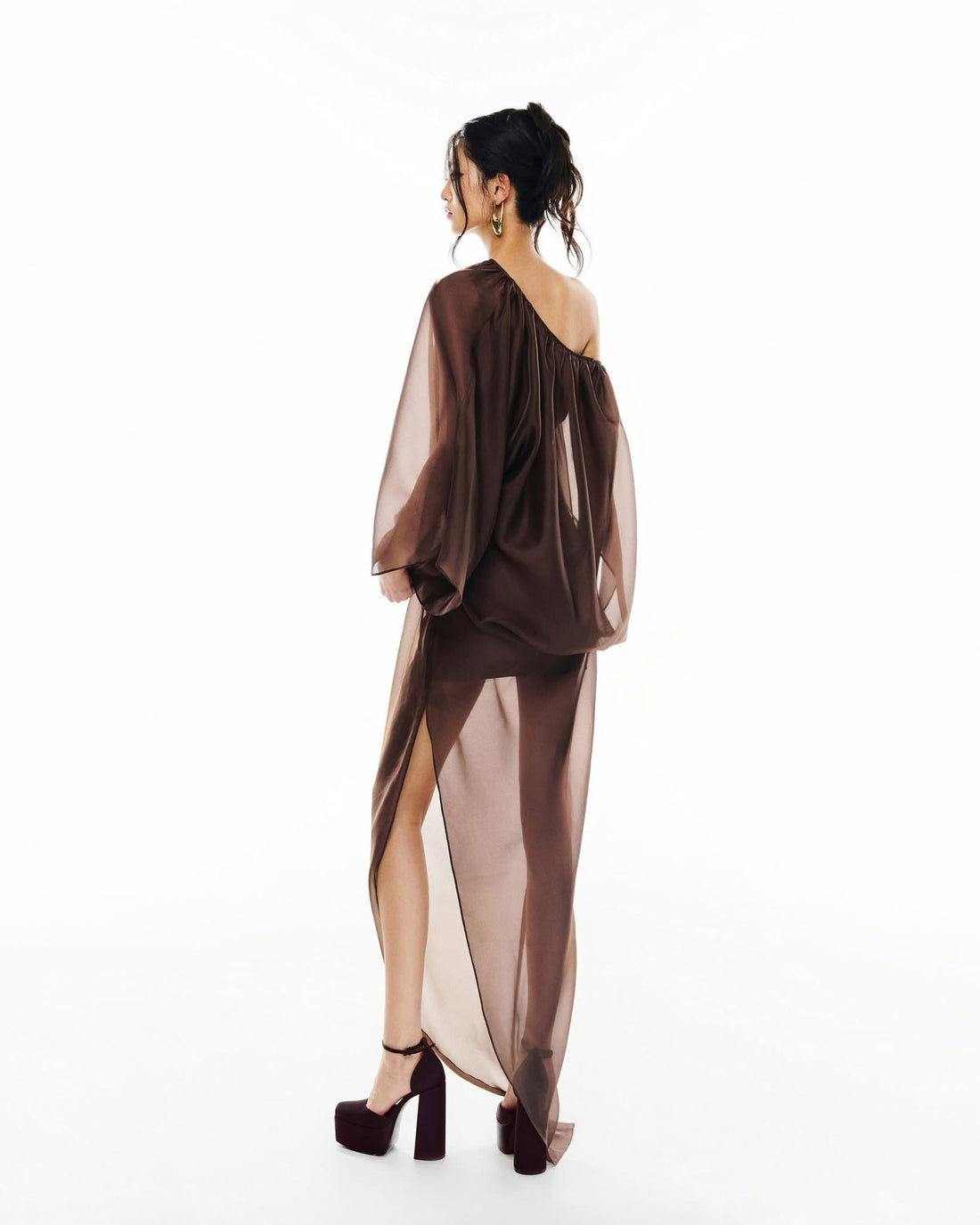 MUST HAVE One-shoulder chocolate wrap dress