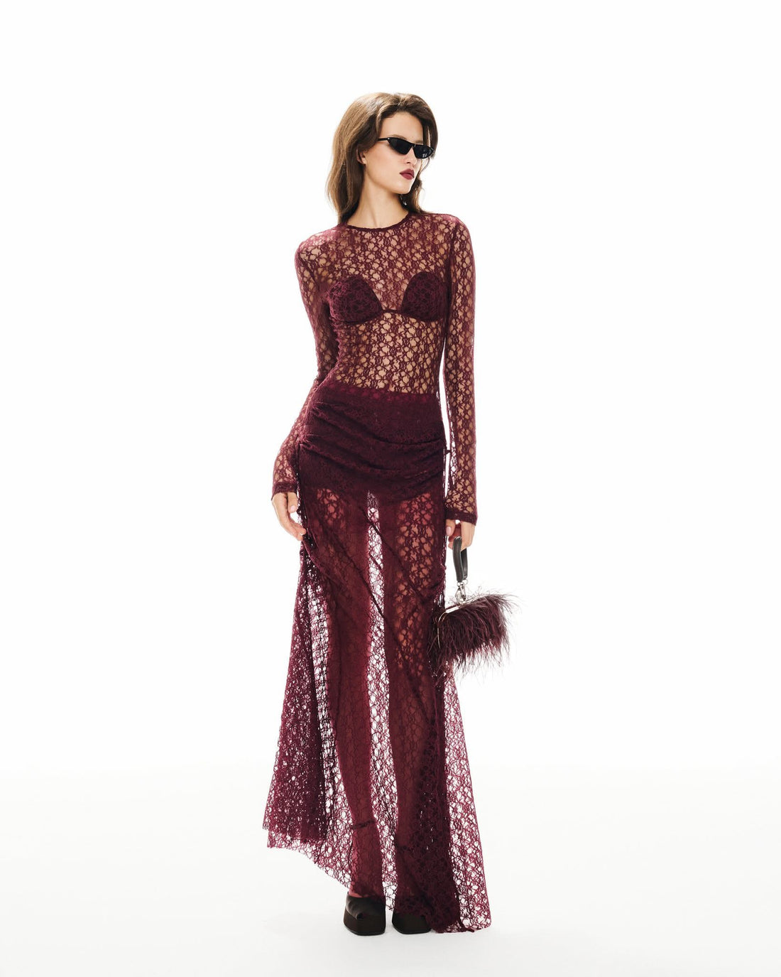 MUST HAVE Wine red lace maxi dress