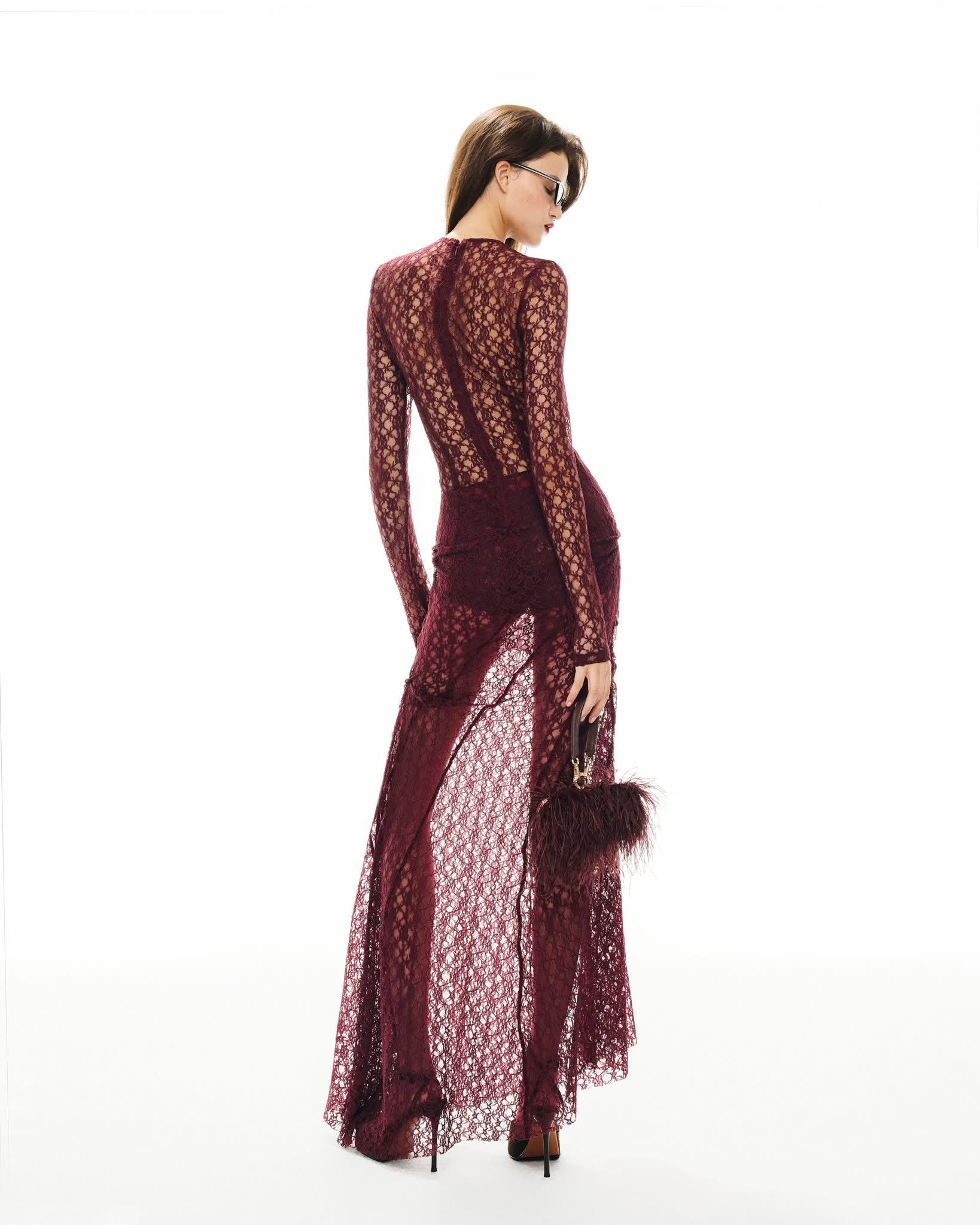 MUST HAVE Wine red lace maxi dress