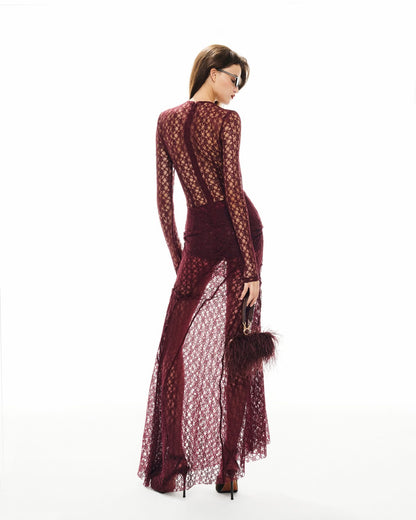 MUST HAVE Wine red lace maxi dress