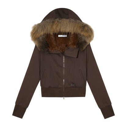 AsGony ASG25580&amp;ASG25582 American retro solid color fleece hoodie + pants set (Brown)