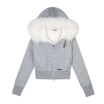 AsGony ASG25580&amp;ASG25582 American retro solid color fleece hoodie + pants set (Grey)