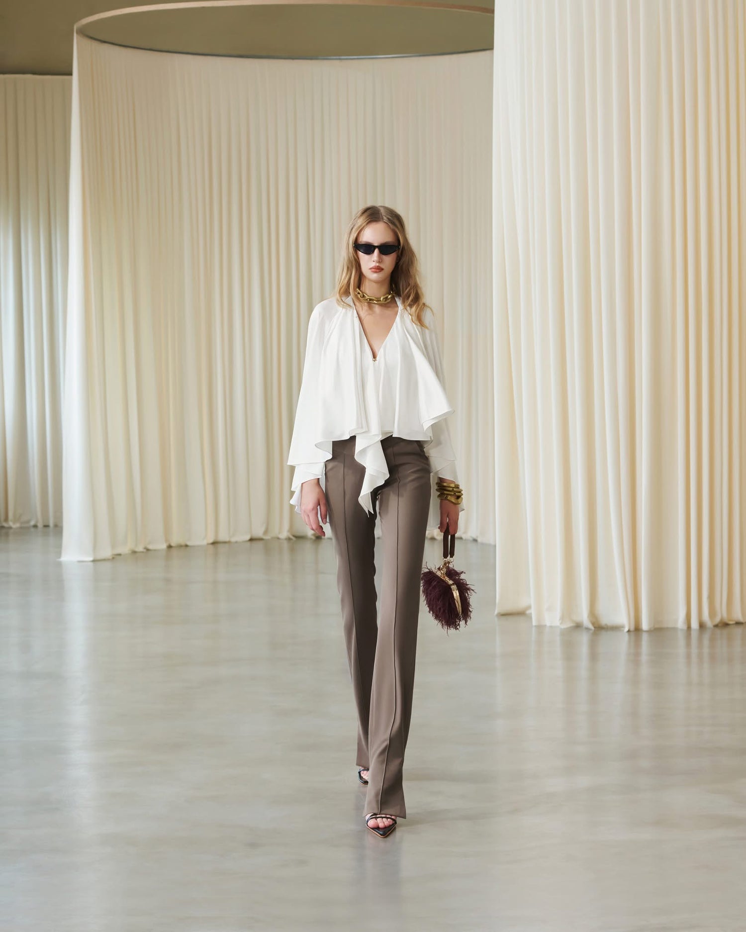 MUST HAVE Silk cape top &amp;  Slit-hem pants