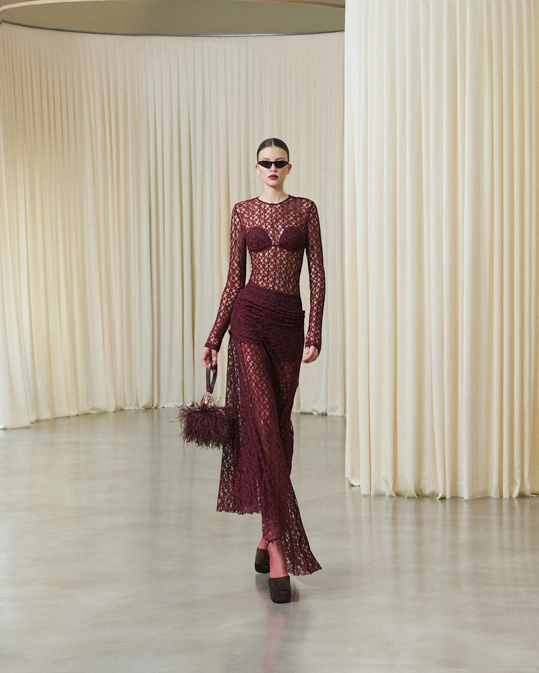 MUST HAVE Wine red lace maxi dress