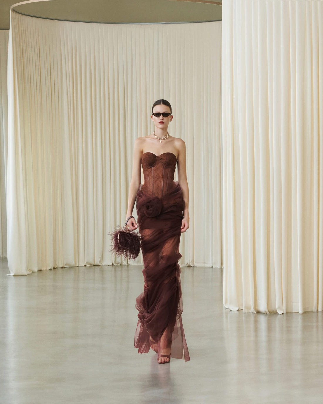 MUST HAVE Mesh-accented strapless dress