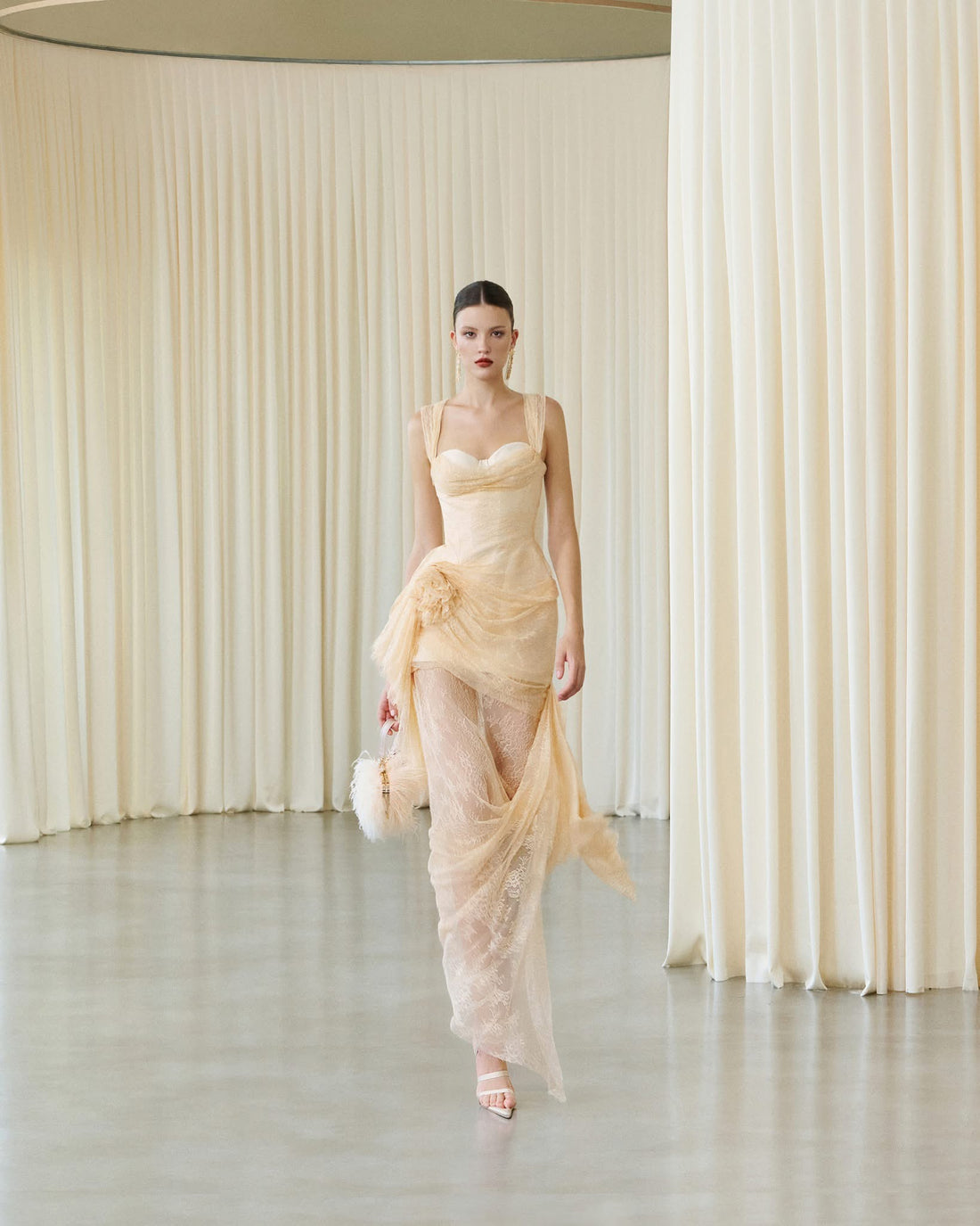 MUST HAVE Beige lace strapless dress