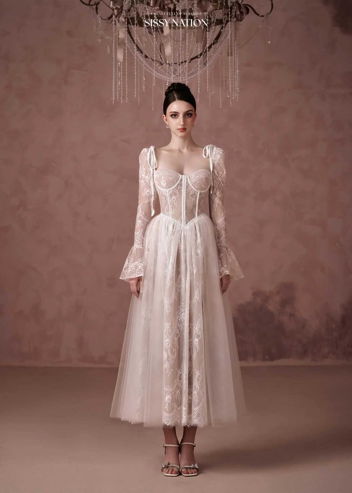 Sissy Nude Lace Clover Midi Dress
