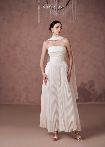 Sissy White Amelia Corset Pleated Maxi Dress