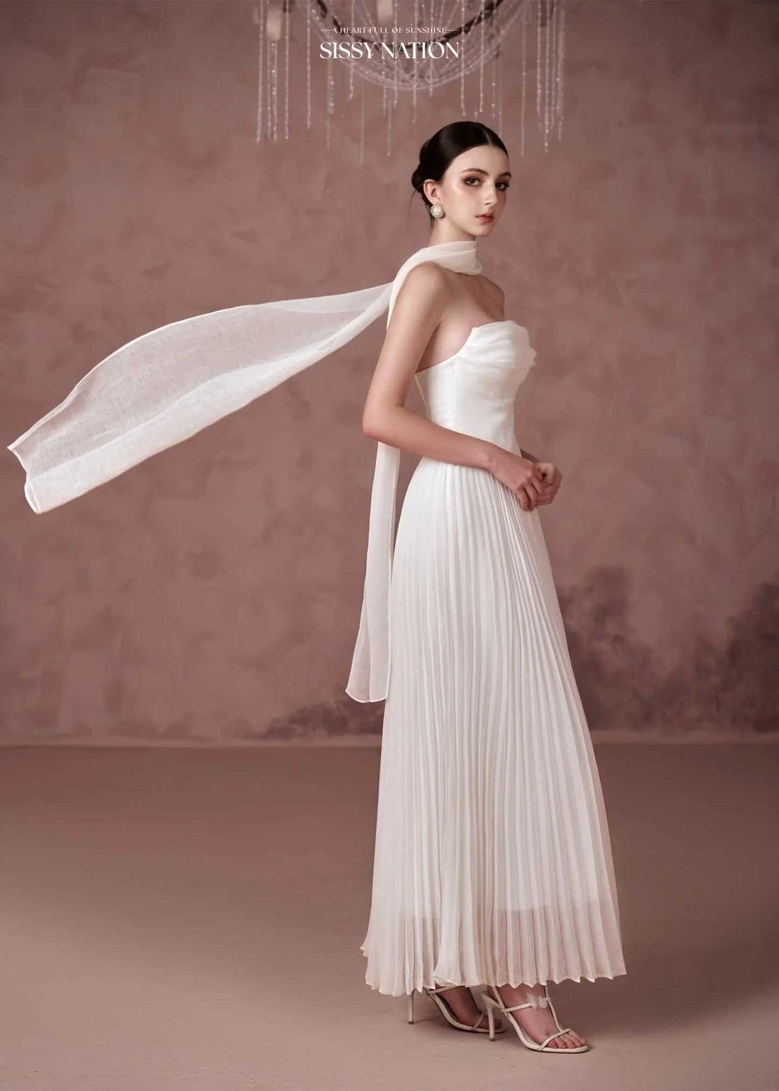 Sissy White Amelia Corset Pleated Maxi Dress